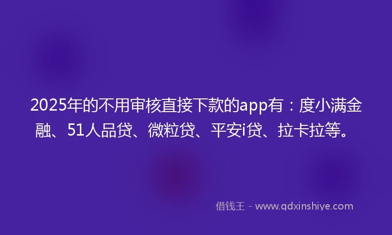 2025年的不用审核直接下款的app有：度小满金融、51人品贷、微粒贷、平安i贷、拉卡拉等。