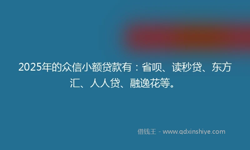 2025年的众信小额贷款有：省呗、读秒贷、东方汇、人人贷、融逸花等。