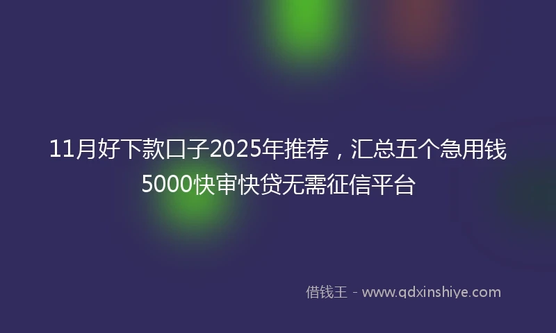 11月好下款口子2025年推荐，汇总五个急用钱5000快审快贷无需征信平台