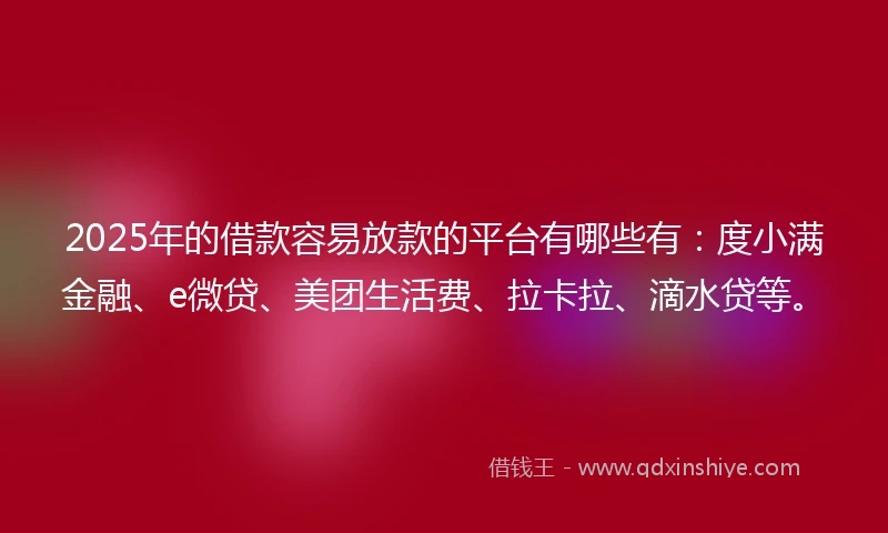2025年的借款容易放款的平台有哪些有：度小满金融、e微贷、美团生活费、拉卡拉、滴水贷等。