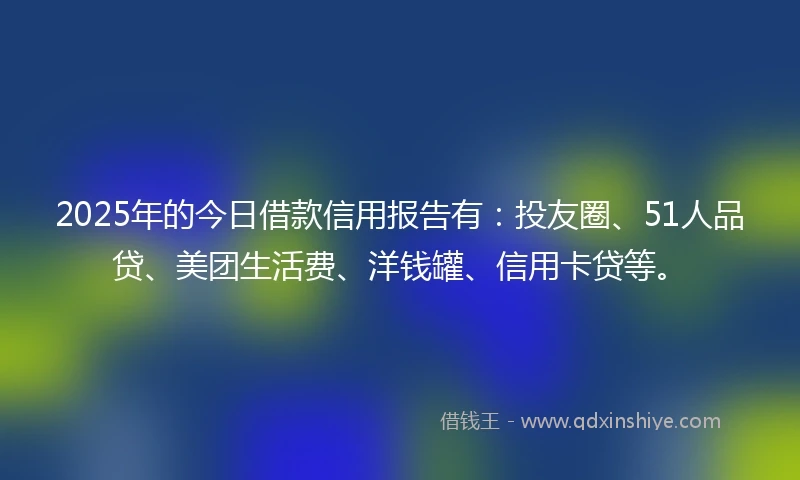 2025年的今日借款信用报告有：投友圈、51人品贷、美团生活费、洋钱罐、信用卡贷等。