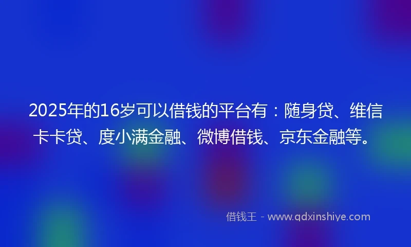 2025年的16岁可以借钱的平台有：随身贷、维信卡卡贷、度小满金融、微博借钱、京东金融等。