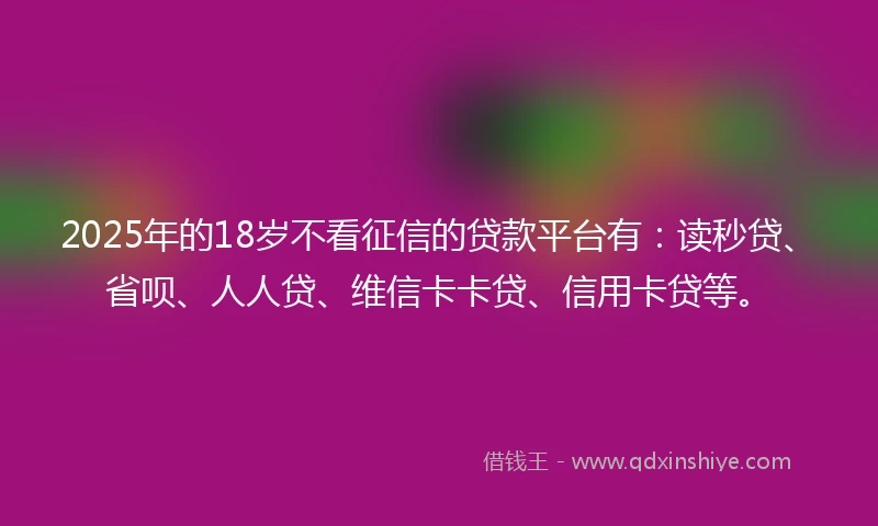 2025年的18岁不看征信的贷款平台有：读秒贷、省呗、人人贷、维信卡卡贷、信用卡贷等。