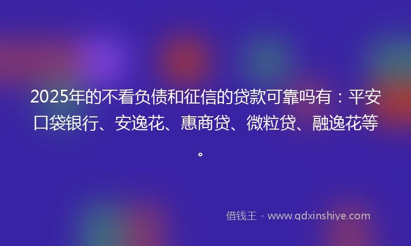 2025年的不看负债和征信的贷款可靠吗有：平安口袋银行、安逸花、惠商贷、微粒贷、融逸花等。