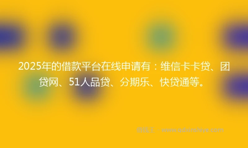 2025年的借款平台在线申请有：维信卡卡贷、团贷网、51人品贷、分期乐、快贷通等。