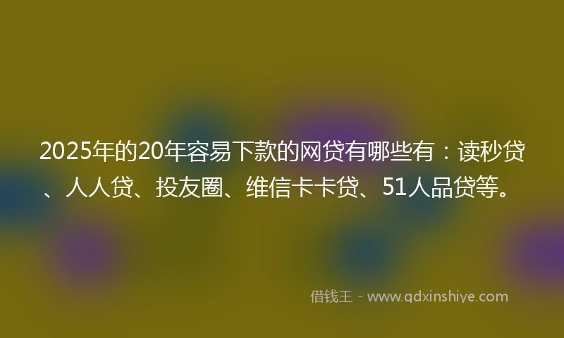 2025年的20年容易下款的网贷有哪些有：读秒贷、人人贷、投友圈、维信卡卡贷、51人品贷等。