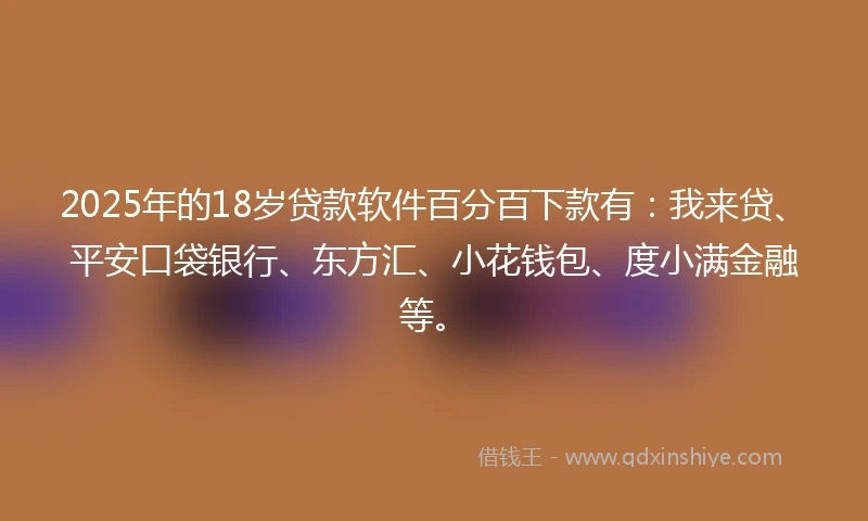 2025年的18岁贷款软件百分百下款有：我来贷、平安口袋银行、东方汇、小花钱包、度小满金融等。