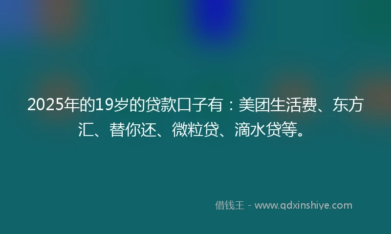 2025年的19岁的贷款口子有：美团生活费、东方汇、替你还、微粒贷、滴水贷等。