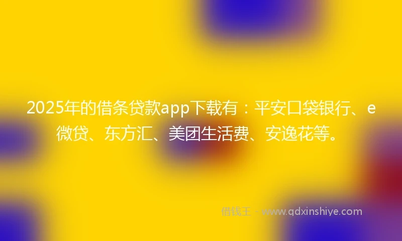 2025年的借条贷款app下载有：平安口袋银行、e微贷、东方汇、美团生活费、安逸花等。