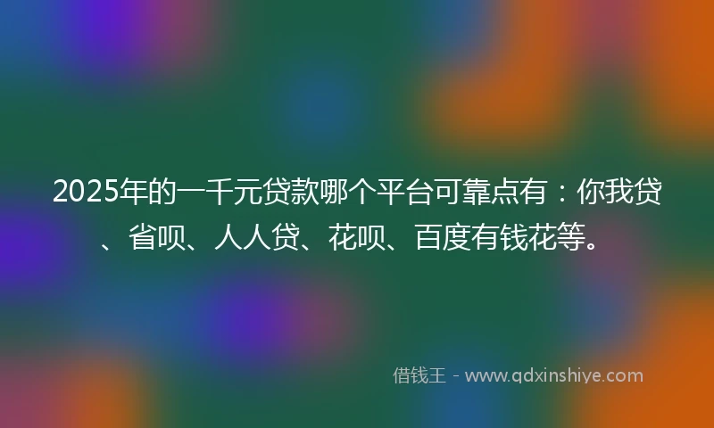 2025年的一千元贷款哪个平台可靠点有：你我贷、省呗、人人贷、花呗、百度有钱花等。