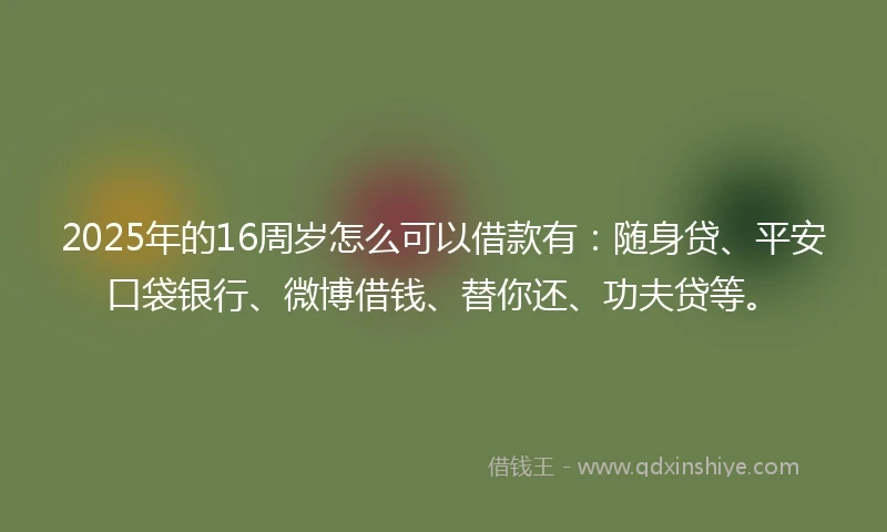 2025年的16周岁怎么可以借款有：随身贷、平安口袋银行、微博借钱、替你还、功夫贷等。