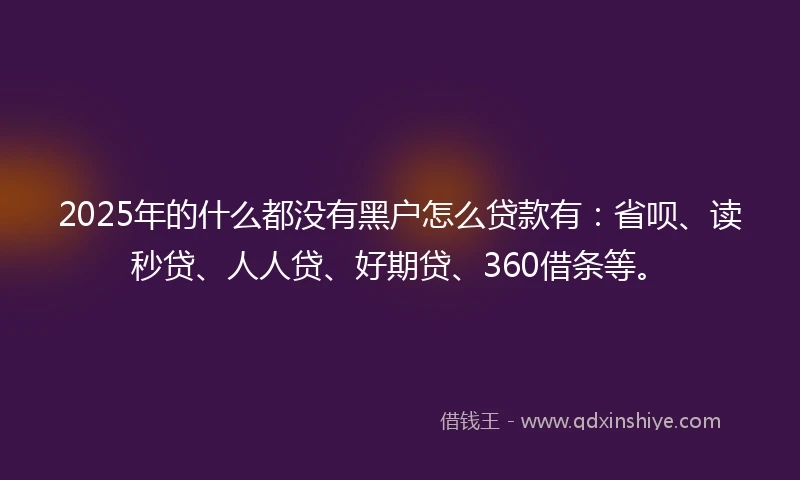 2025年的什么都没有黑户怎么贷款有：省呗、读秒贷、人人贷、好期贷、360借条等。