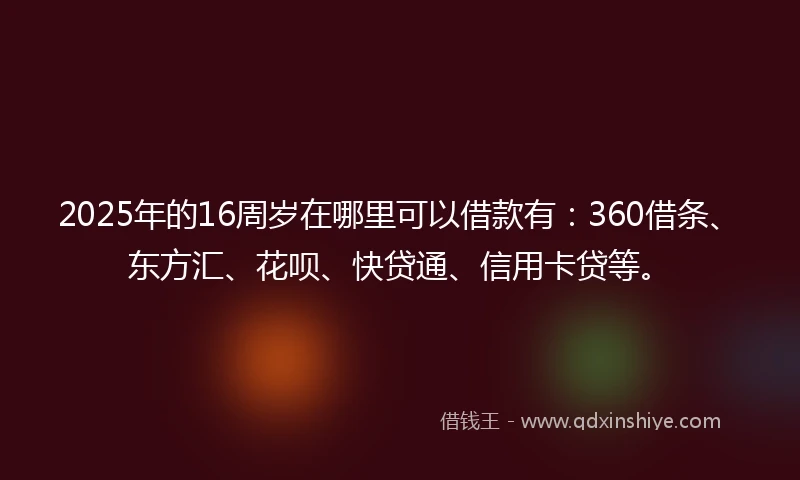 2025年的16周岁在哪里可以借款有：360借条、东方汇、花呗、快贷通、信用卡贷等。