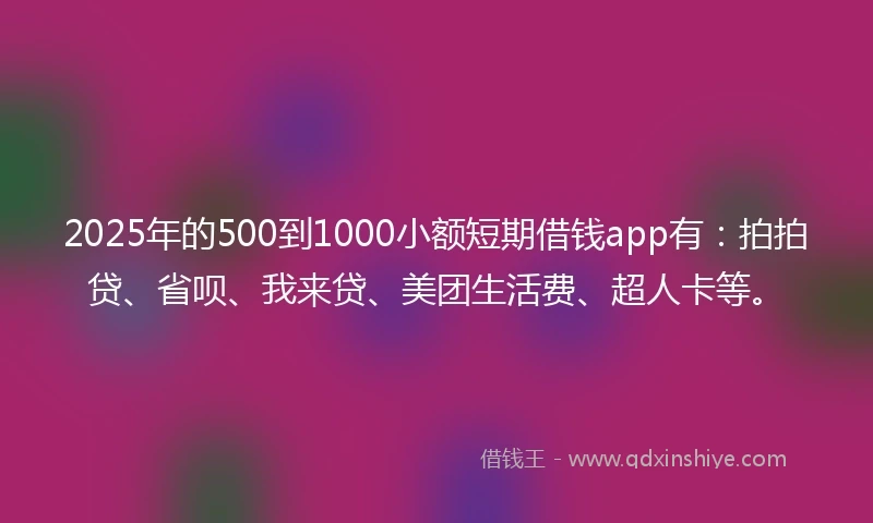 2025年的500到1000小额短期借钱app有：拍拍贷、省呗、我来贷、美团生活费、超人卡等。