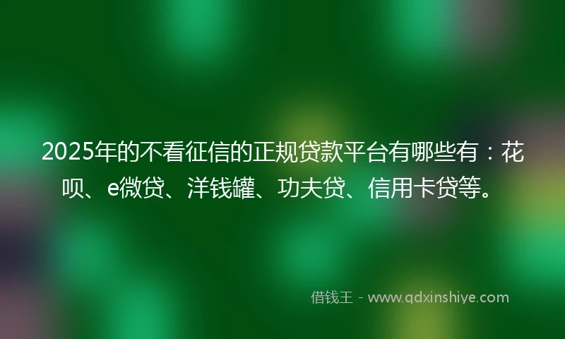 2025年的不看征信的正规贷款平台有哪些有：花呗、e微贷、洋钱罐、功夫贷、信用卡贷等。