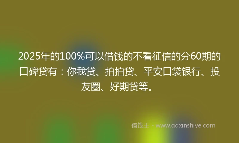 2025年的100%可以借钱的不看征信的分60期的口碑贷有:你我贷、拍拍贷、平安口袋银行、投友圈、好期贷等。