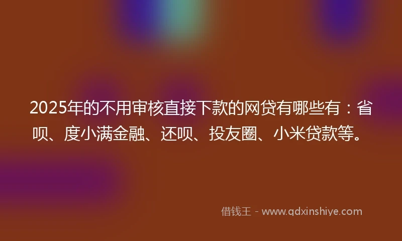 2025年的不用审核直接下款的网贷有哪些有：省呗、度小满金融、还呗、投友圈、小米贷款等。