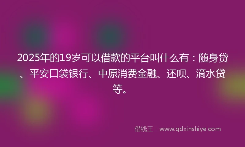 2025年的19岁可以借款的平台叫什么有：随身贷、平安口袋银行、中原消费金融、还呗、滴水贷等。