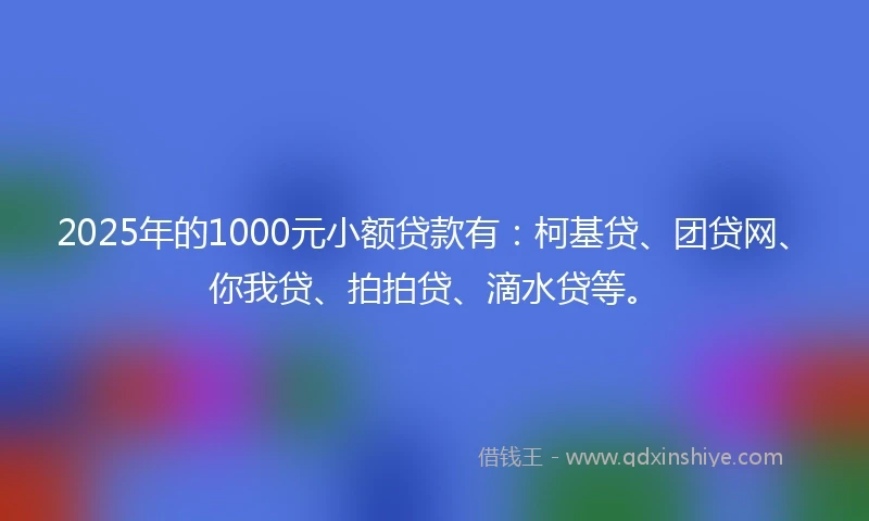 2025年的1000元小额贷款有：柯基贷、团贷网、你我贷、拍拍贷、滴水贷等。