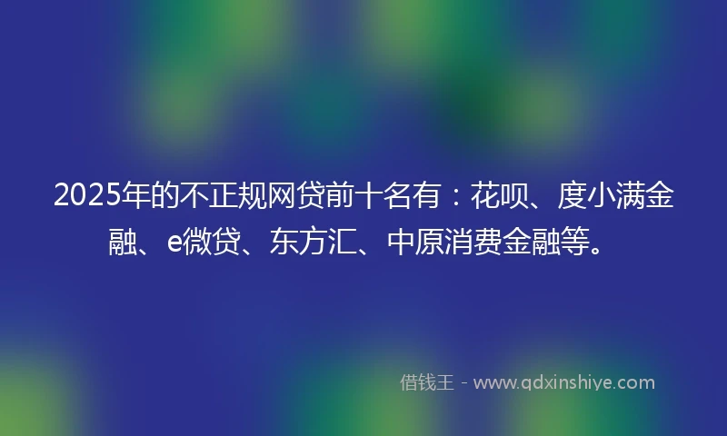 2025年的不正规网贷前十名有：花呗、度小满金融、e微贷、东方汇、中原消费金融等。