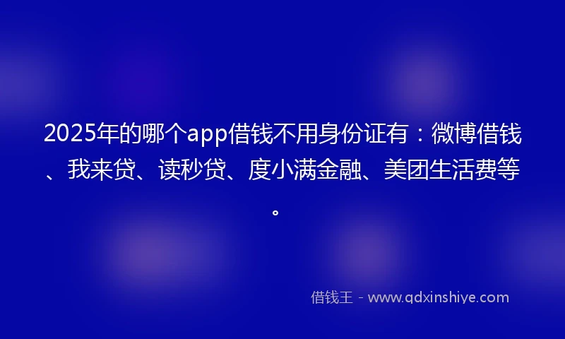2025年的哪个app借钱不用身份证有：微博借钱、我来贷、读秒贷、度小满金融、美团生活费等。