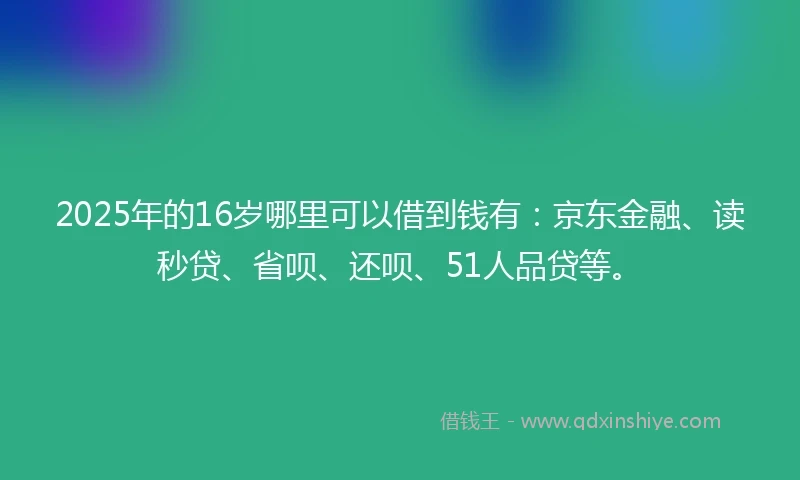 2025年的16岁哪里可以借到钱有：京东金融、读秒贷、省呗、还呗、51人品贷等。