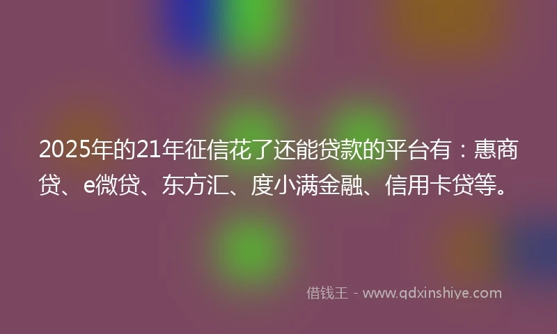 2025年的21年征信花了还能贷款的平台有：惠商贷、e微贷、东方汇、度小满金融、信用卡贷等。