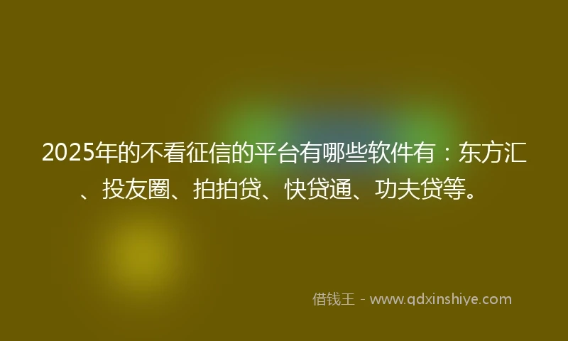 2025年的不看征信的平台有哪些软件有：东方汇、投友圈、拍拍贷、快贷通、功夫贷等。