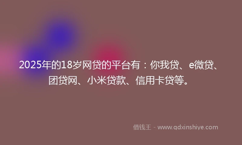 2025年的18岁网贷的平台有：你我贷、e微贷、团贷网、小米贷款、信用卡贷等。