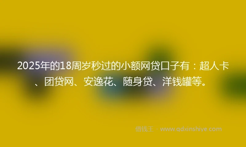2025年的18周岁秒过的小额网贷口子有：超人卡、团贷网、安逸花、随身贷、洋钱罐等。