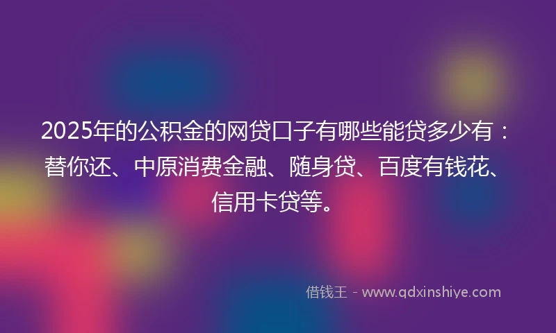 2025年的公积金的网贷口子有哪些能贷多少有：替你还、中原消费金融、随身贷、百度有钱花、信用卡贷等。