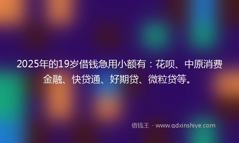 2025年的19岁借钱急用小额有：花呗、中原消费金融、快贷通、好期贷、微粒贷等。