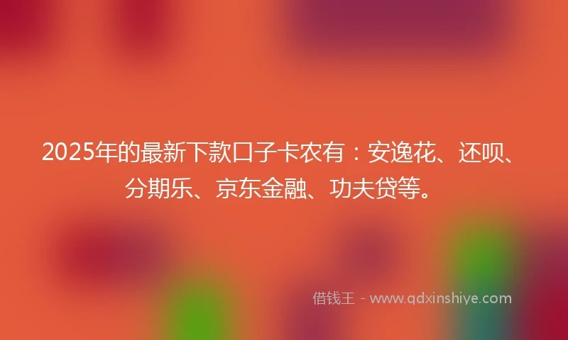 2025年的最新下款口子卡农有：安逸花、还呗、分期乐、京东金融、功夫贷等。