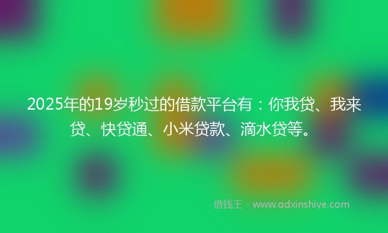 2025年的19岁秒过的借款平台有：你我贷、我来贷、快贷通、小米贷款、滴水贷等。