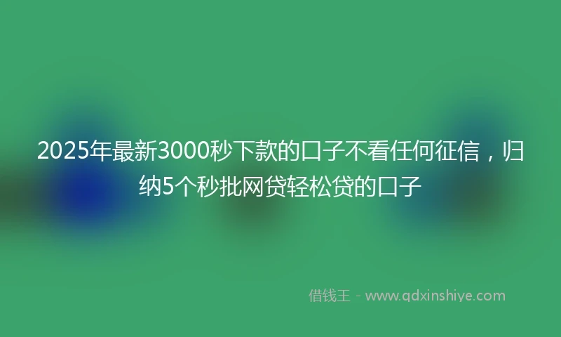 2025年最新3000秒下款的口子不看任何征信，归纳5个秒批网贷轻松贷的口子