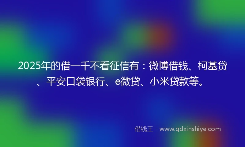 2025年的借一千不看征信有：微博借钱、柯基贷、平安口袋银行、e微贷、小米贷款等。