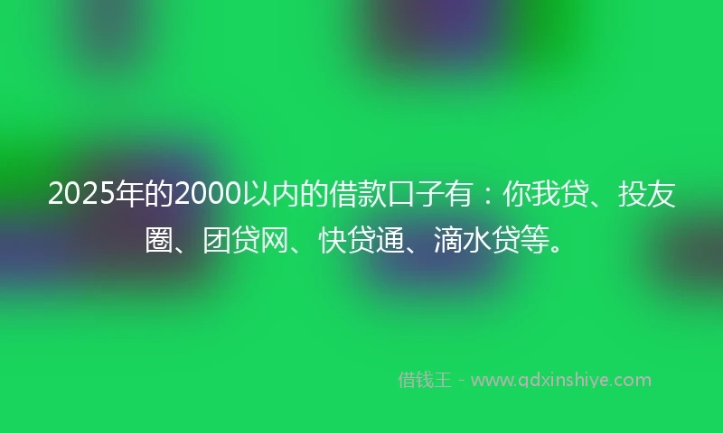 2025年的2000以内的借款口子有：你我贷、投友圈、团贷网、快贷通、滴水贷等。