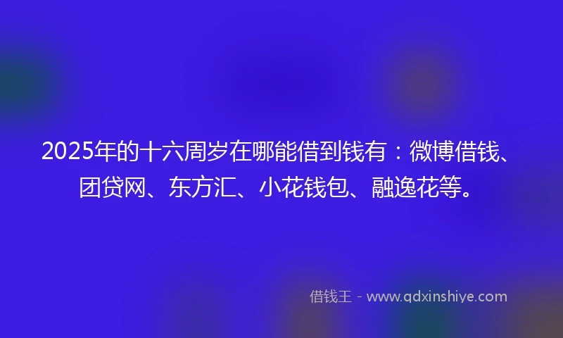 2025年的十六周岁在哪能借到钱有：微博借钱、团贷网、东方汇、小花钱包、融逸花等。