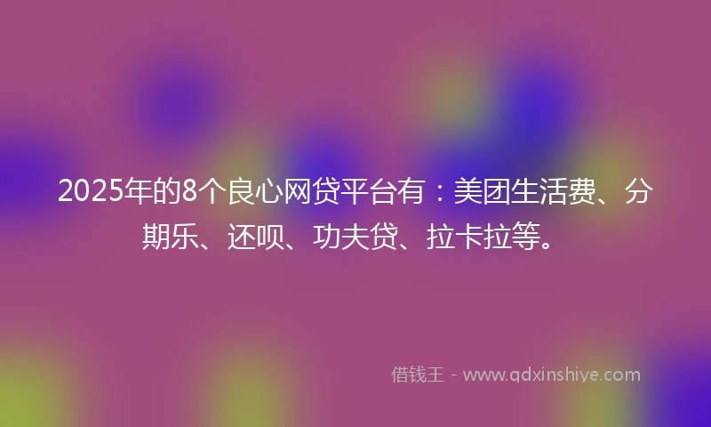 2025年的8个良心网贷平台有：美团生活费、分期乐、还呗、功夫贷、拉卡拉等。