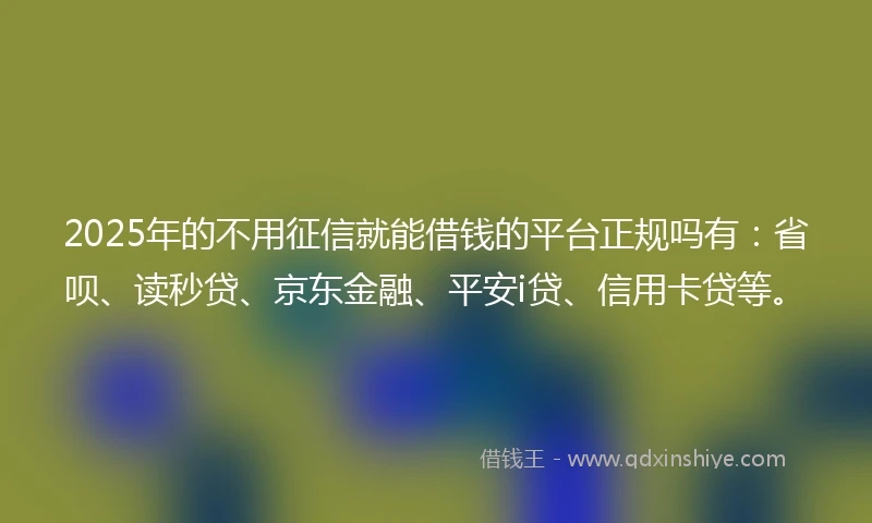 2025年的不用征信就能借钱的平台正规吗有：省呗、读秒贷、京东金融、平安i贷、信用卡贷等。