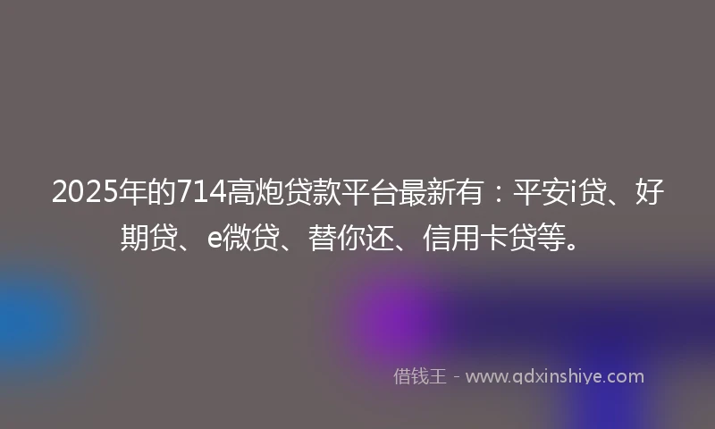 2025年的714高炮贷款平台最新有：平安i贷、好期贷、e微贷、替你还、信用卡贷等。