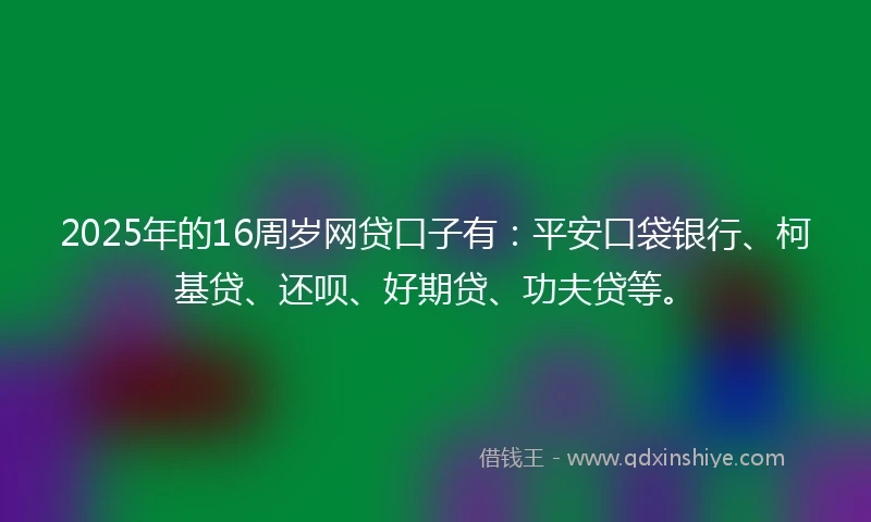 2025年的16周岁网贷口子有：平安口袋银行、柯基贷、还呗、好期贷、功夫贷等。