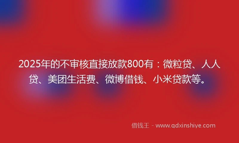 2025年的不审核直接放款800有：微粒贷、人人贷、美团生活费、微博借钱、小米贷款等。