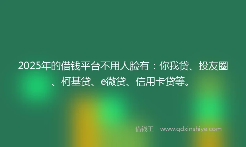 2025年的借钱平台不用人脸有：你我贷、投友圈、柯基贷、e微贷、信用卡贷等。