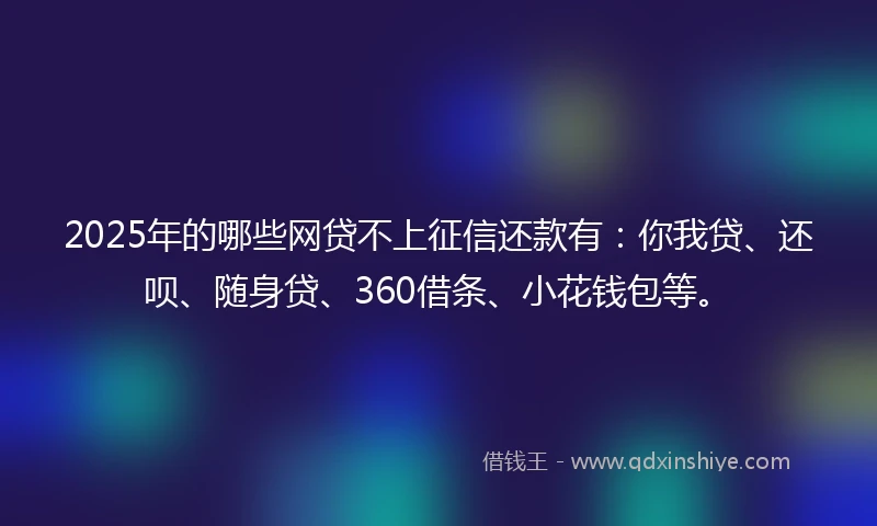 2025年的哪些网贷不上征信还款有：你我贷、还呗、随身贷、360借条、小花钱包等。
