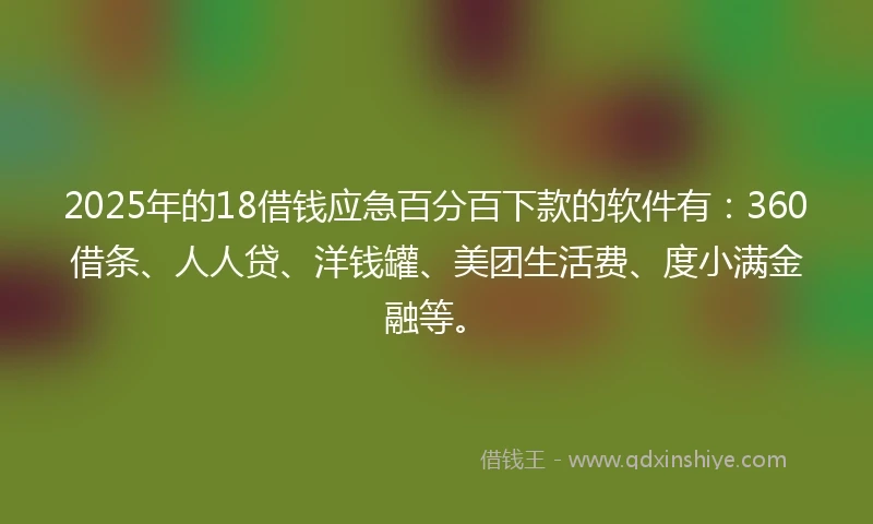 2025年的18借钱应急百分百下款的软件有：360借条、人人贷、洋钱罐、美团生活费、度小满金融等。