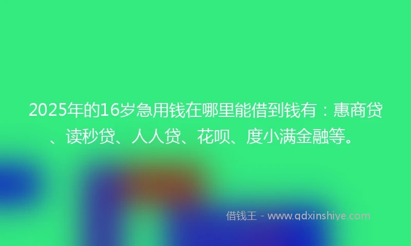 2025年的16岁急用钱在哪里能借到钱有：惠商贷、读秒贷、人人贷、花呗、度小满金融等。