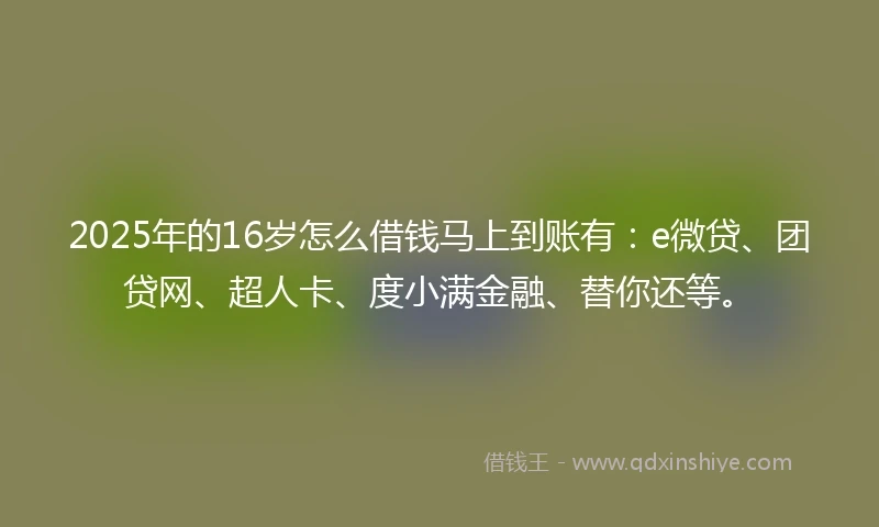 2025年的16岁怎么借钱马上到账有：e微贷、团贷网、超人卡、度小满金融、替你还等。