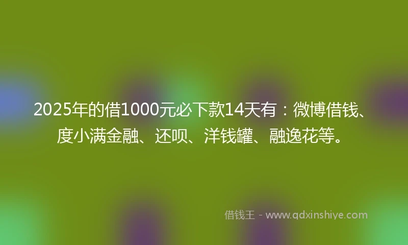 2025年的借1000元必下款14天有：微博借钱、度小满金融、还呗、洋钱罐、融逸花等。