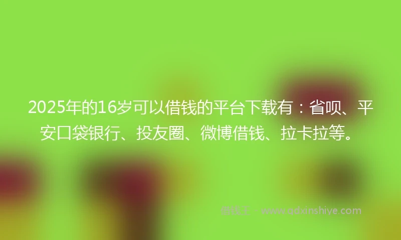 2025年的16岁可以借钱的平台下载有：省呗、平安口袋银行、投友圈、微博借钱、拉卡拉等。